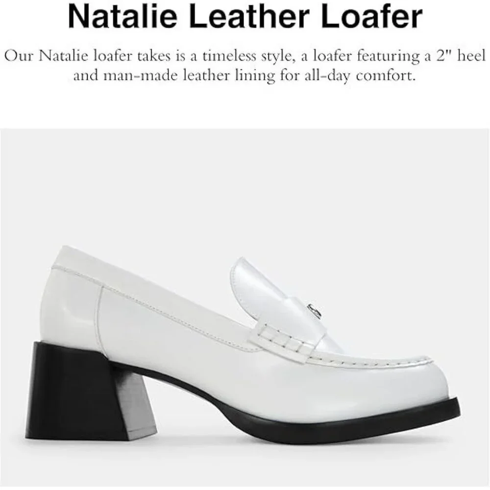 Coach Women's Size 10 Optic White Natalie Leather Loafer Shoes 2" Block Heel - Picture 2 of 4